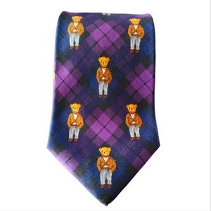 Vintage ralph lauren purple plaid Bear logo tie